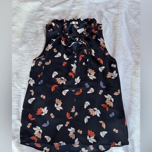 NWT Floral Sleeveless Blouse - Navy and Orange